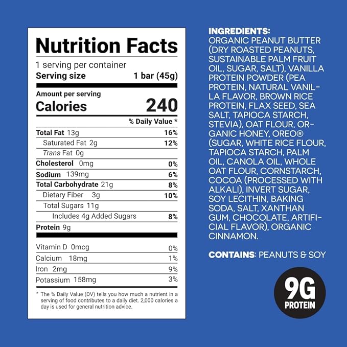 FROPRO Snack Bar - Peanut Butter Snack Bars - Gluten Free Dairy Free Non GMO Plant Based Protein Snacks Bar - Crave-worthy &amp Great On-the-Go | Cookies and Cream 24 Pack
