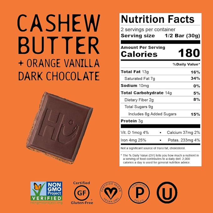 Hu Chocolate Bars | 8 Pack Orange Dream Vanilla Cashew Butter Chocolate | Natural Organic Vegan Gluten Free Paleo Non GMO Fair Trade Dark Chocolate | 2.1oz Each