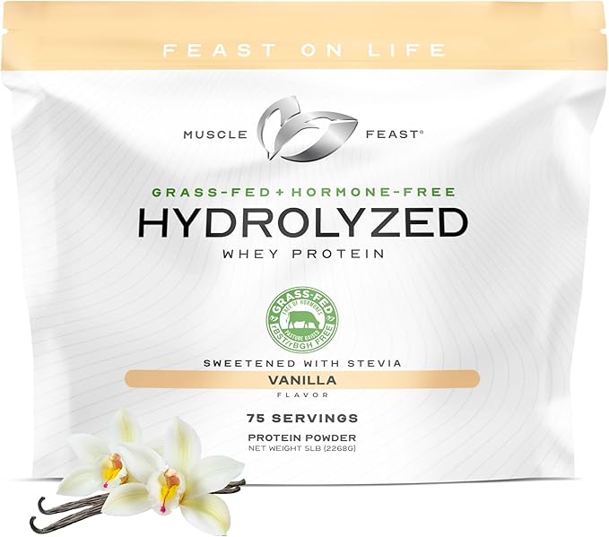 Muscle Feast Hydrolyzed Whey Protein Powder Grass Fed and All Natural Hormone-Free Hydro Whey Powder for Men and Women Gluten Free Non-GMO Delicious Hydrolyzed Protein Powder Vanilla 5lb
