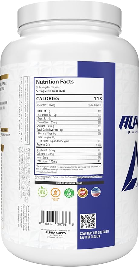 Alpha Supps ISO Low Carb 100% Whey Protein Isolate Powder 25 Grams Per Serving Helps Support Muscle Growth Low Sugar and Gluten Free (Vanilla Ice Cream 2 lb)