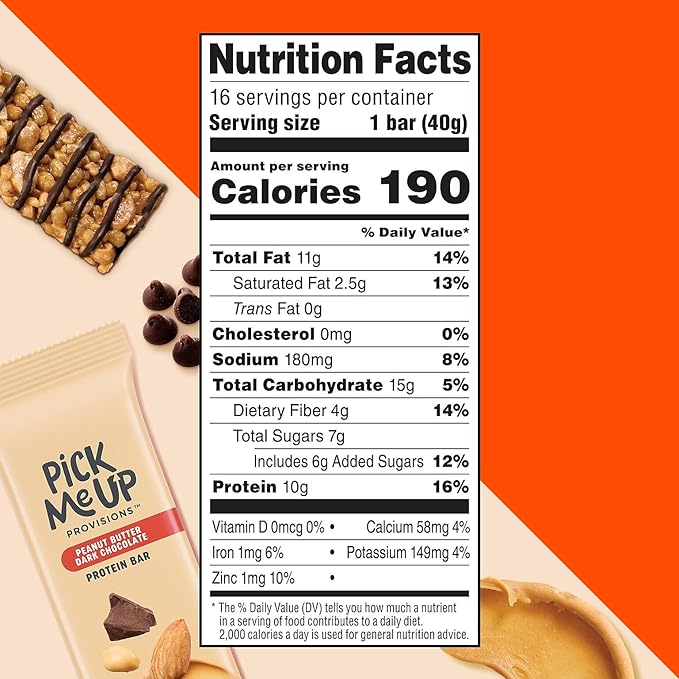 Pick Me Up Provisions™ Gluten Free Peanut Butter Dark Chocolate Protein Bar 1.4 oz. 16 Bars/Box