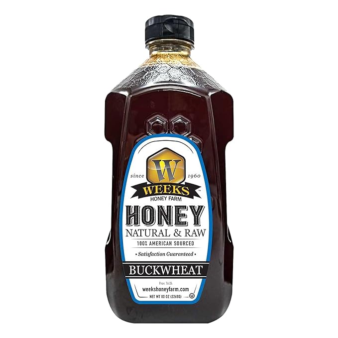Pure Raw Unfiltered Buckwheat Honey 80 oz - Premium Dark American Buckwheat Honey by Weeks Honey Farm | Bold Molasses Flavor