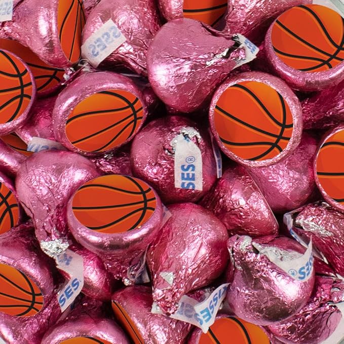 85 Pcs Basketball Candy Party Favors Milk Chocolate Kisses (13.6oz) - Pink