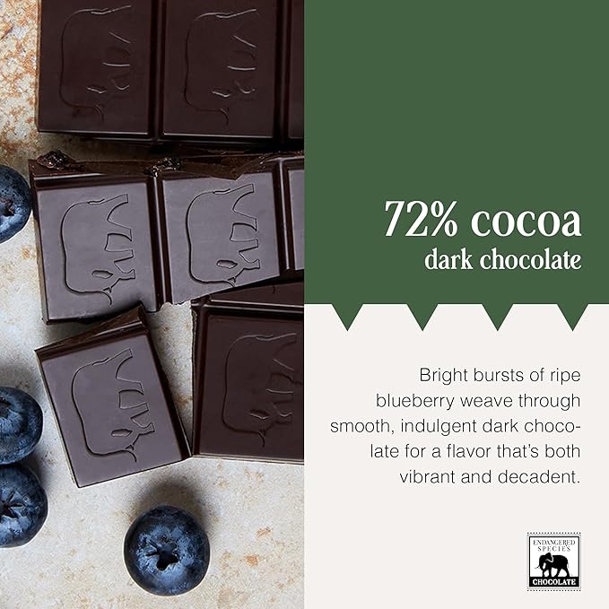 Endangered Species 72% Cocoa Blueberry Dark Chocolate Bar Non GMO 3 Ounces (Pack Of 12)