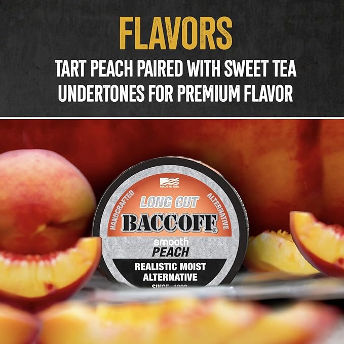 5 Cans BaccOff Smooth Peach Long Cut Sweet Tea Base with Tart Peach Undertones Realistic Moist Alternative
