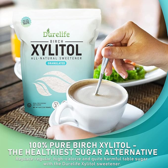 DureLife XYLITOL Sugar Substitute 10 LB (160 OZ) Made From 100% Pure Birch Xylitol NON GMO - Gluten Free - Kosher Sugar alternative