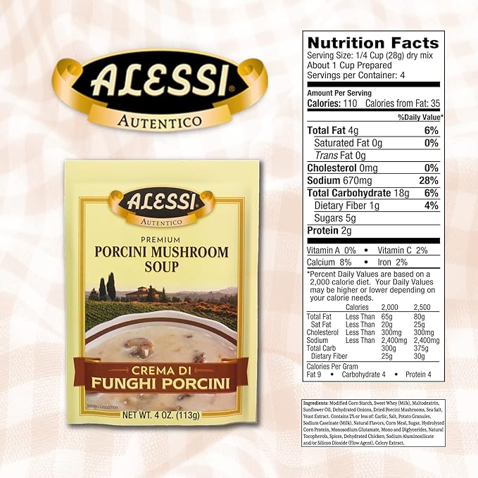 Alessi Autentico Premium Soups Traditional Flavors 4oz (Porcini Mushroom Pack of 6)