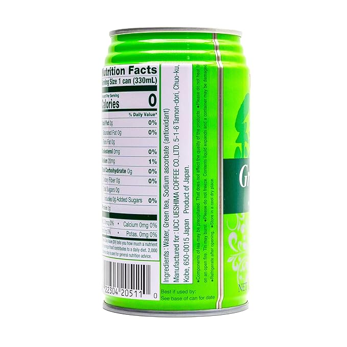 UCC Japanese Green Tea Drink 11.1-Ounce Cans Pack of 24 No Sugar No Artificial Flavors or Coloring Refreshing Canned Beverage Authentic Taste Perfect Healthy Drink