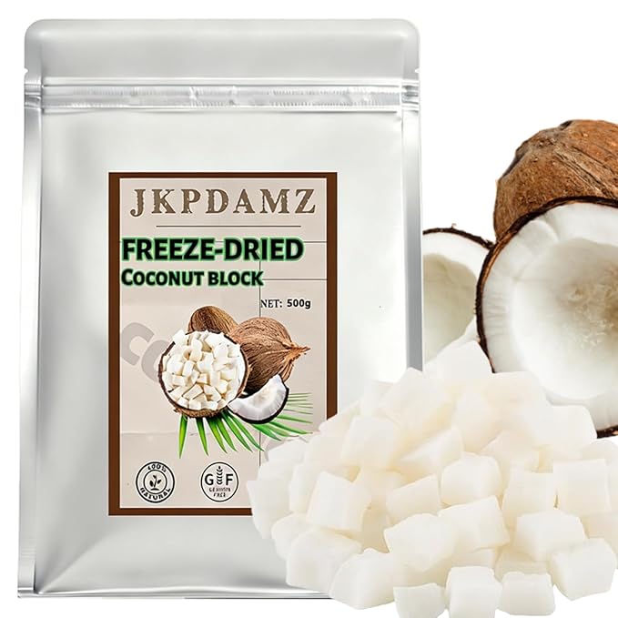 1.1 Ib Freeze-Dried Coconut Chunks Unsweetened Dehydrated Coconut Flakes 500g Plant-Based Snack for Breakfast Desserts Smoothies