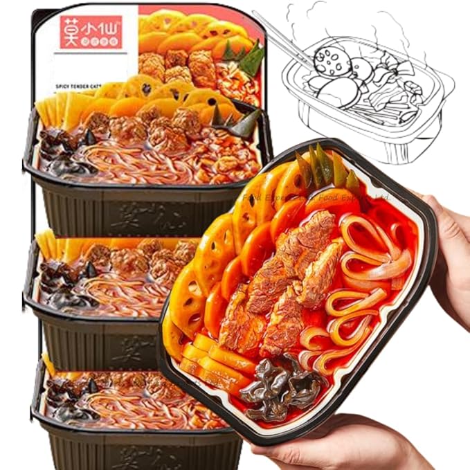 Moxiaoxian Asian Hotpot Self Heating Hot Pot no Electric Spicy Ramen noodle (Spicy Plusbeef 2 boxes)