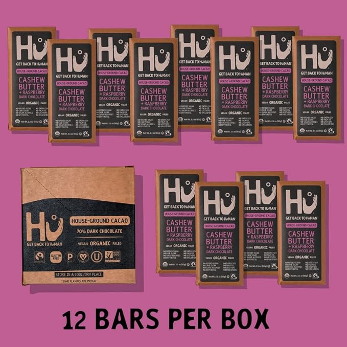 Hu Chocolate Bars | 12 Pack Raspberry Jelly Cashew Butter Chocolate | Natural Organic Vegan Gluten Free Paleo Non GMO Fair Trade Dark Chocolate | 2.1oz Each