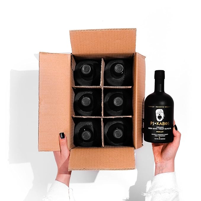 PJ KABOS 2025/26 Fresh Harvest Very High Phenolic (699 mg/kg) USDA Organic Greek Extra Virgin Olive Oil Kosher Greece Cold Extracted 16.9oz Bottle Family Reserve Organic - Robust (6-Pack)