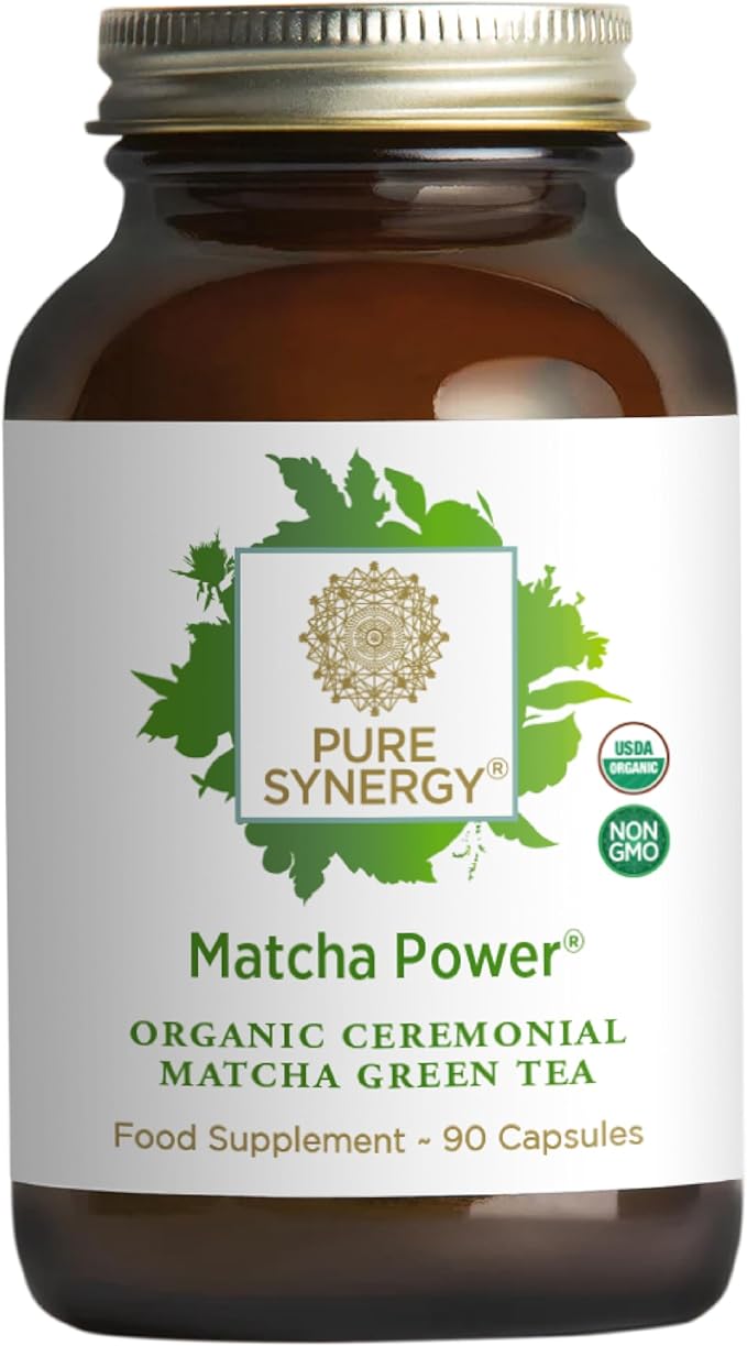 PURE SYNERGY Matcha Power | Organic Matcha Green Tea Capsules | Ceremonial Grade Supplement with EGCG | for Enhanced Energy &amp Alertness (90 Capsules)