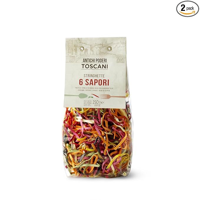 ANTICHI PODERI TOSCANI Handmade Flavored Pasta Six Flavor Stringhette 8.8oz | Imported from Italy Pack of 2