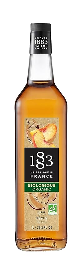 1883 Organic Peach Syrup for Drinks Made in France 1 Liter Glass Bottle