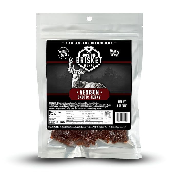 VENISON JERKY - Premium Deer Meat - Wild Game Snack - Gift for Hunters &amp Outdoorsman - Cool Meat Lover Present for Dad Brother
