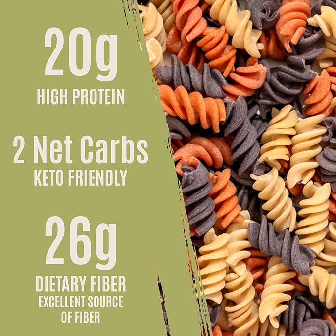 Care Free Kitchen Keto Rotini Pasta Noodles – Plain &amp Variety 3-Pack (8 oz. Bags) – High Protein Low Carb Pasta with 20g Protein 2g Net Carbs &amp 26g Fiber – Low Calorie Keto Noodles