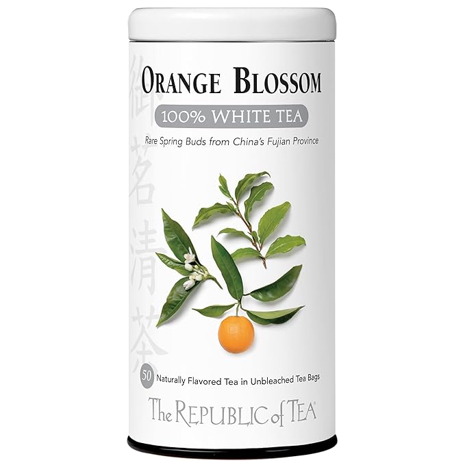 The Republic of Tea – Orange Blossom 100% White Tea Bags Steeps 50 Low-Caffeinated Cups