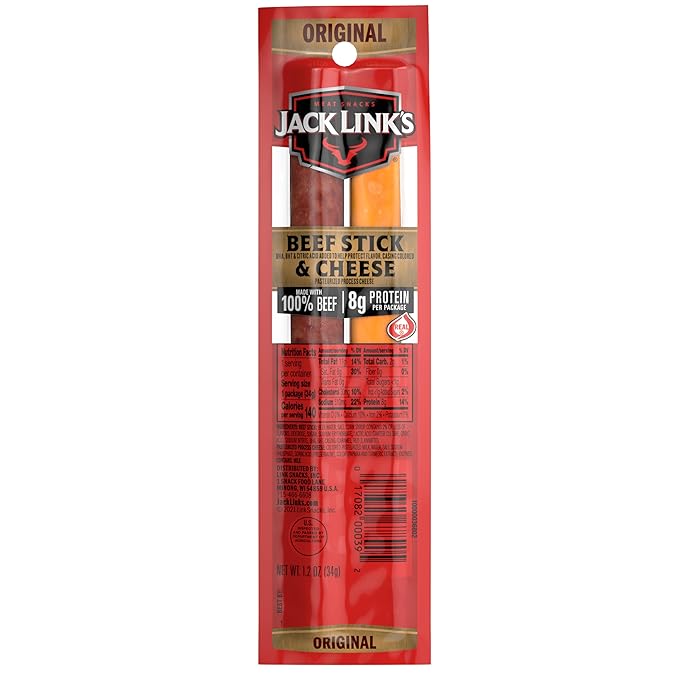 Jack Link's Original Beef &amp Cheese Combo Classic Snack Pack Made with 100% Beef and Real Wisconsin Cheese 8g protein Individually Wrapped Snacks - 1.2 Ounce (Pack of 16)