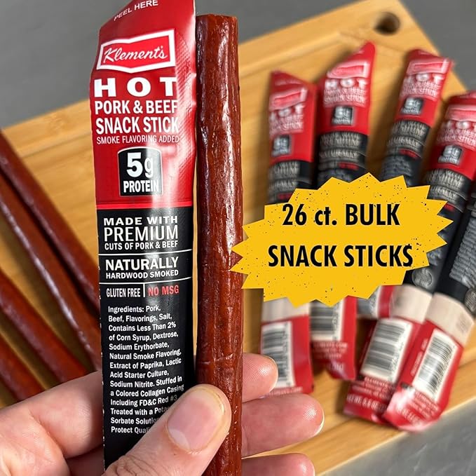 Jerky.com Hot Jerky Sticks - 26 Pack | Pork and Beef Jerky Sticks | High Protein Keto Friendly Low Carb Gluten Free No MSG | Individually Wrapped Jerky Gifts for Men