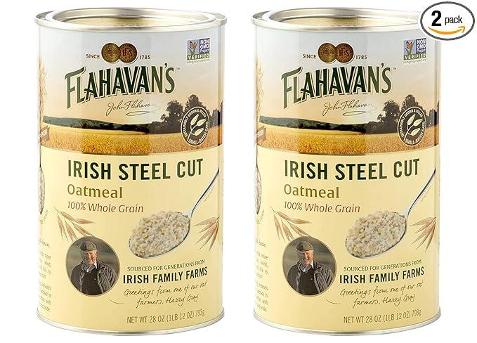 Flahavan’s Irish Steel Cut Oatmeal 28 Ounce 100% Whole Grain Oats Non-GMO Verified Field to Spoon Traditional Irish Oatmeal Tin [Pack of 2]