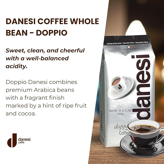 Danesi Caffe Italian Whole Coffee Beans - Espresso Coffee Beans and Medium Roast Whole Bean - Perfect for Espresso Machines French Press and Home Brewing - Doppio (4.5 lb)