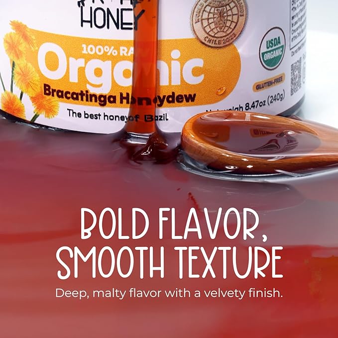 K&ampA HONEY Organic Bracatinga Honey | USDA Certified Organic | Award-Winning 100% Pure Honeydew | Raw Premium Honey | Natural Sugar Alternative | 8.47 oz