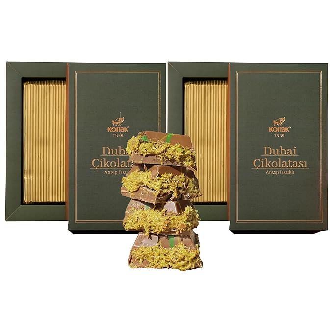 Dubai Chocolate 7oz Kunafa Pistachio Rich Milk Chocolate 200 Gram Individually Wrapped Fresh Premium Pistachio - Gift box for birthday - congratulations - Christmas Amazing Pack (Pack of 2)