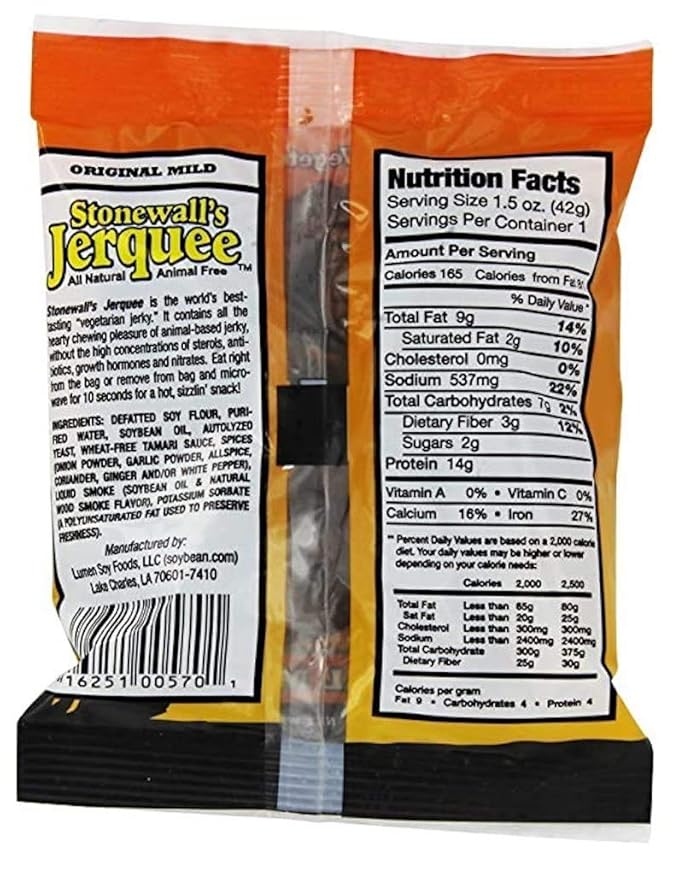 Stonewall Jerquee Original Mild Vegan / Vegetarian Jerky 1.5 Ounce (8 Pack)