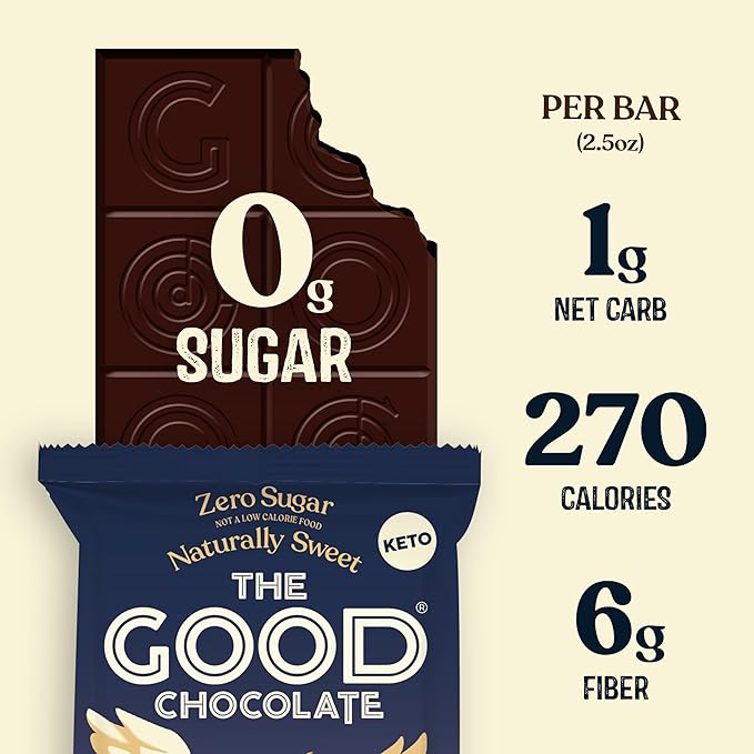 THE GOOD CHOCOLATE – Dark Chocolate Bars with Zero Sugar &amp Lower Net Carbs – Keto Chocolate Bar with Lower Calories All Natural and Non-GMO Keto Snacks 2.5 oz (2 Bars Starter Pack)