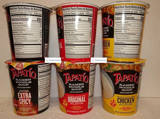 Tapatio Small Ramen Noodle Soup Original Chicken Extra Spicy 2.29oz 65g (Six Cups)