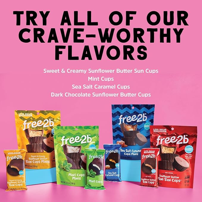 Free2b Sunflower Butter Sun Cups Safe for School and Allergy Friendly Gluten-Free Dairy-Free Nut-Free and Soy-Free Dark Chocolate 2-Cup Packages (Pack of 12)