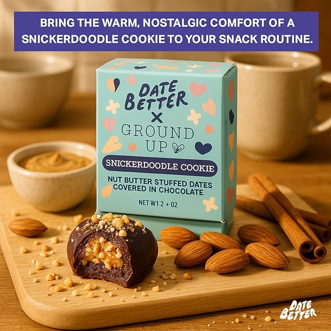 Date Better Snickerdoodle Cookie Stuffed Medjool Dates - Dark Chocolate-Covered Dates Filled With Cinnamon-Spiced Almond Butter | No Artificial Sweeteners Gluten-Free &amp Vegan (6-Pack)