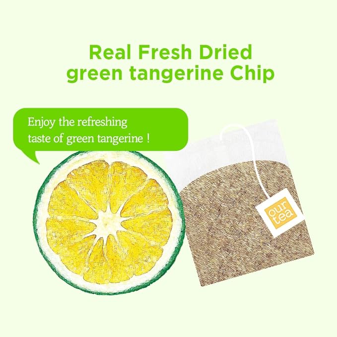 ROASTIQUE Jeju Green Tangerine Chamomile with Real Dried Fruit – Premium Orgainc Tea Sweet Fruit Blend Hot or Iced Tea Eco-friendly PLA bags 8 Tea Bags