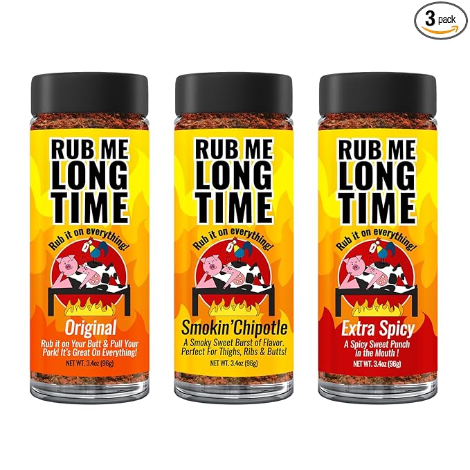 RUB ME LONG TIME (96g)| Sweet Salty &amp Spicy BBQ Rub | Original Smokin' Chipotle Extra Spicy | Perfect for Chicken Pork &amp Seafood