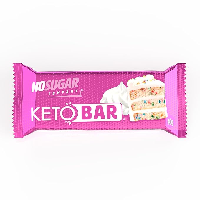 No Sugar Keto Bar Snack - Low Carb No Sugar Keto Snack Food with Keto Friendly Macros (12 x 1.41oz Bars Birthday Cake)
