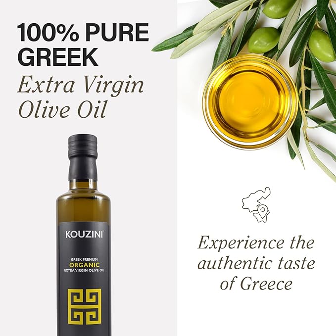 Kouzini Organic Greek Extra Virgin Olive Oil First Cold Pressed Single Origin Family Owned Organic Extra Virgin Olive Oil Cold Pressed EVOO for Cooking Salad Dressings &amp more 500ml