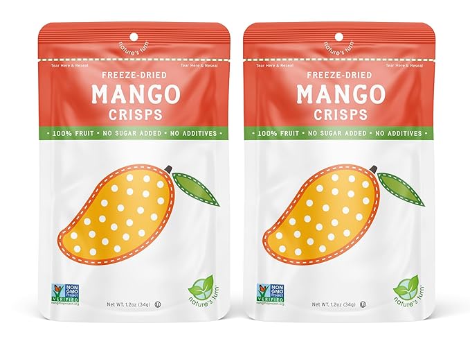 Nature’s Turn Freeze-Dried Fruit Snacks Peach and Mango Crisps Pack of 4 (1.2 oz Each)