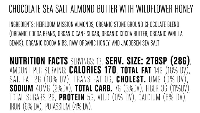Big Spoon Roasters Dark Chocolate Almond Butter With Sea Salt &amp Raw Honey - Low Sugar Almond Butter - Crunchy &amp Bee-Friendly Almonds - Keto Gourmet Pure Almond Nut Butter - 13 Ounces