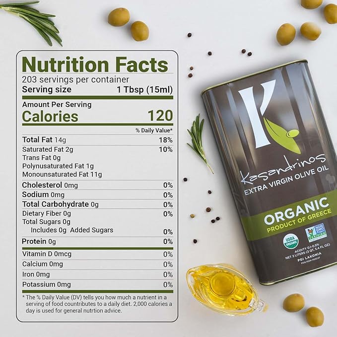 Kasandrinos Organic HUGE 3 LITER Extra Virgin Greek Olive Oil Pack of Two