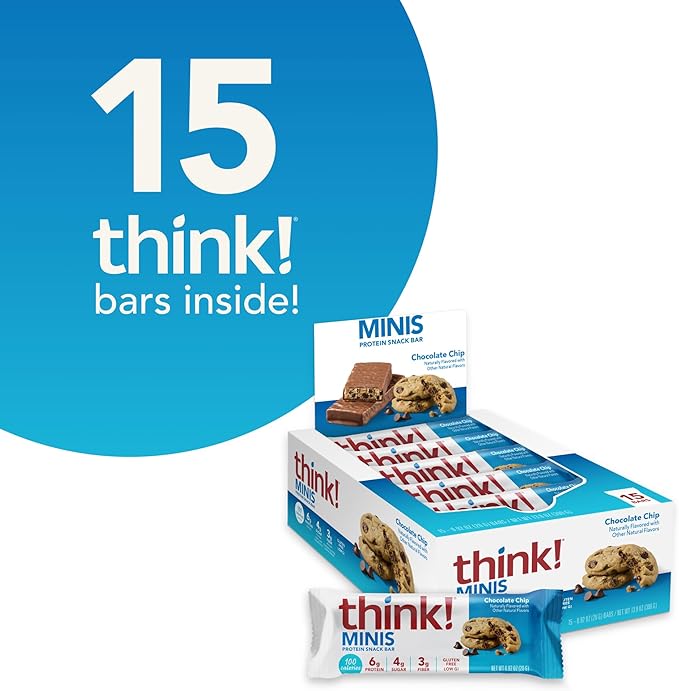 think! MINIS Protein Snack Bars Gluten Free Chocolate Chip 15 Count (Pack of 2)