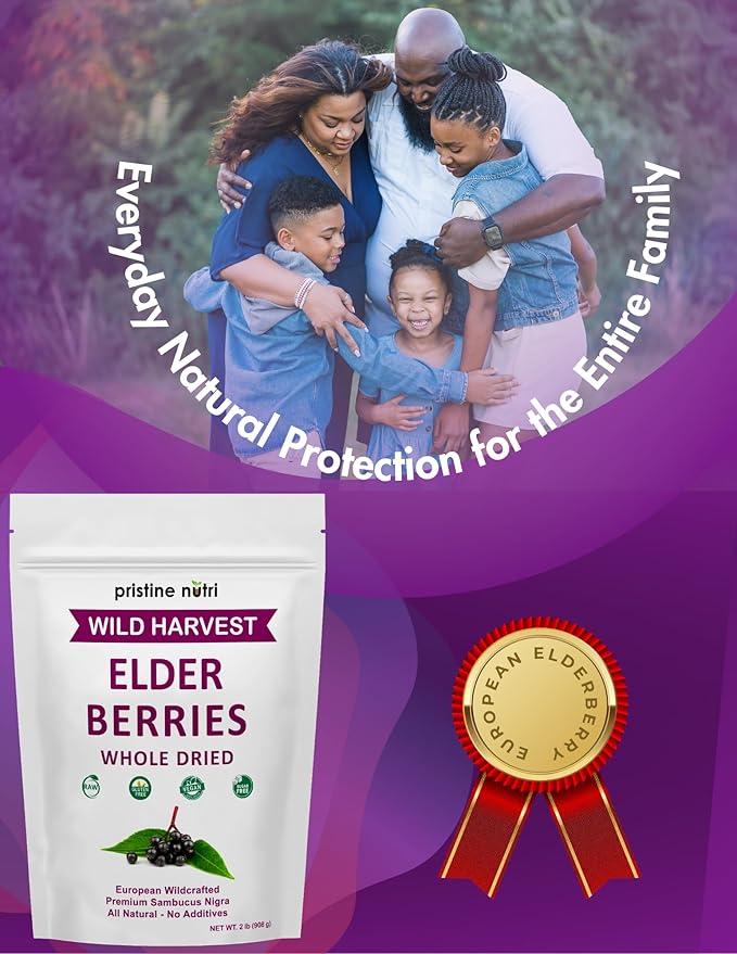 Elderberries Dried Bulk | Whole European Elderberry Dried Wildcrafted All Natural | Non-GMO Non-irradiated | Immunity Booster Antioxidants and Vitamins | Make Syrup Tea| 2 lb (32 oz)