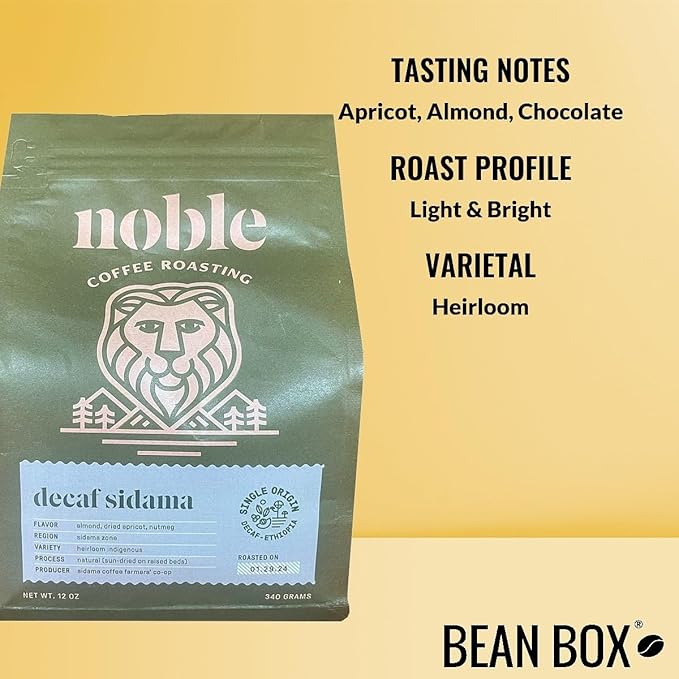 Decaf Ethiopian 'Sidama' Water Processed - Roasted by Noble Coffee Roasting - Freshly Ground Coffee - 12 Ounce Bag