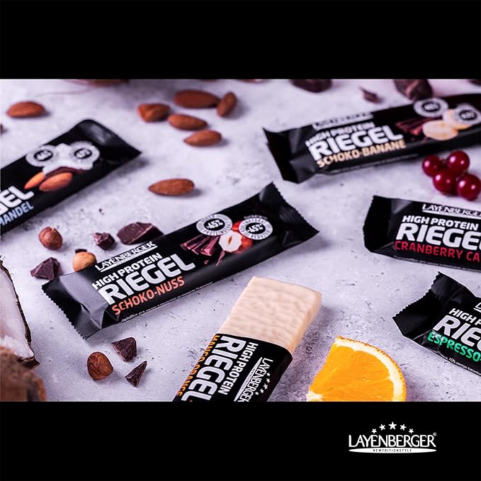 Layenberger High Protein Bar Fitness Power Bar Lots of Protein Low Sugar Pack of 18 (18 x 35 g) - Chocolate Banana