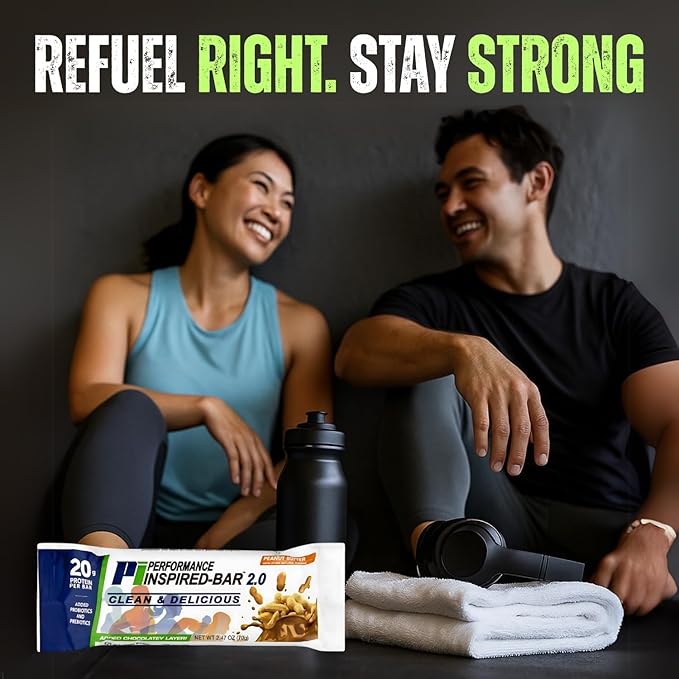 Performance Inspired Nutrition - Protein Bar 2.0 – Contains - 20G Protein - 6G Fiber - 4g MCTs - 1 Billion CFU Probiotics – 1G Prebiotics - G Free – BIG 70g Bar - Peanut Butter - 12Ct. Box