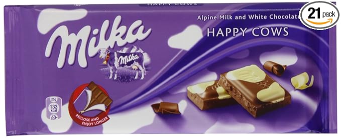 Milka Happy Cows Alpine Milk and White Chocolate Bar 100 g (Pack of 21)