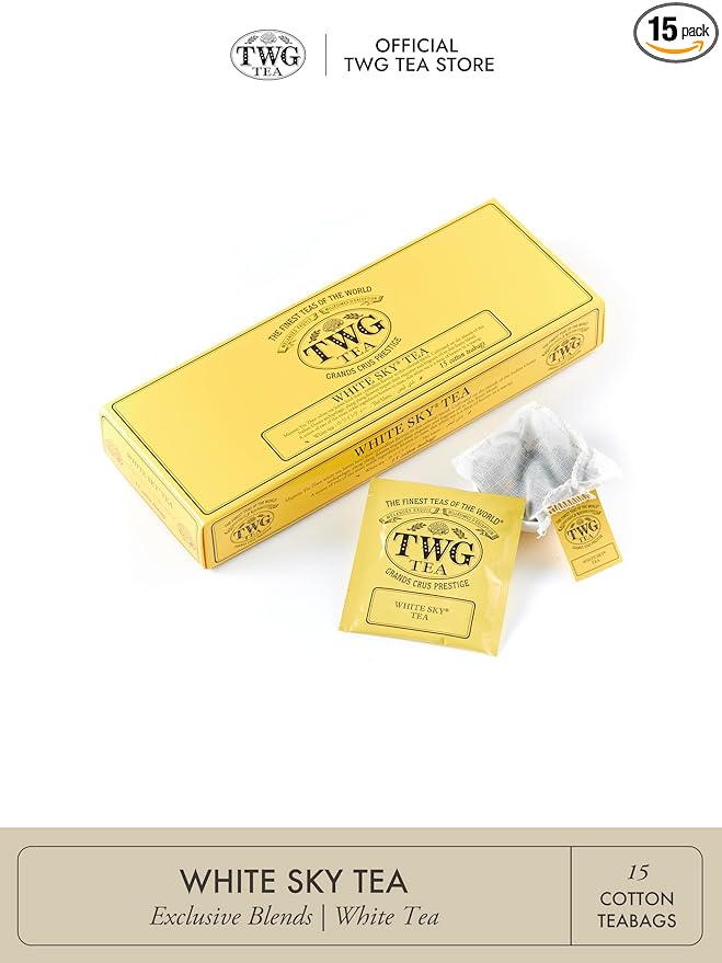 TWG Tea | White Sky Tea | White Tea | Ylang Ylang Flowers | 15 Hand Sewn Cotton Tea Bags | Gift Set