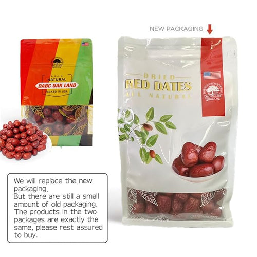 2 Pound DABC OAK LAND Premium Jujube Red Dates 100% Natural Red Date (Hong Zao) High Vitamins High Nutrition Health Snack Selected Dried Fruit Big &amp Delicious Packed in USA 特级红枣 1LB/ 2 Bags