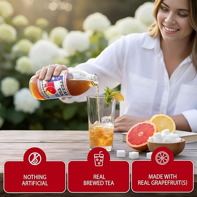 Texas Tea Rio Red Grapefruit Lemonade with Sugar Land Sweet Tea Real Brewed Black Tea &amp Grapefruit Lemonade Flavor Non GMO No Preservatives Refreshing Texas Brewed Tea 16 fl oz Pack of 12