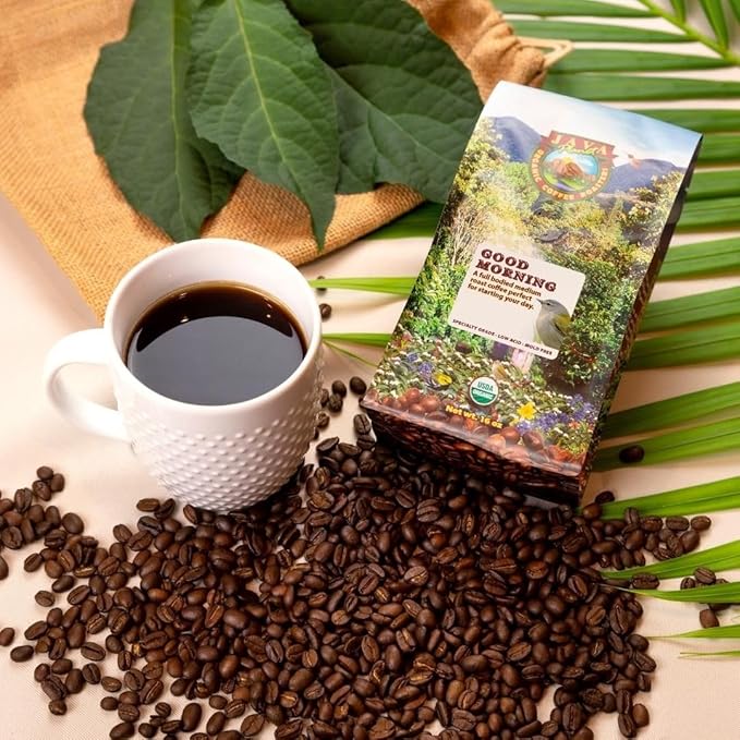Low Acid Organic Coffee – Whole Bean Mold-Free &amp Stomach Friendly by Java Planet Good Morning Blend Coffee Medium Roast Smooth Full Flavored 1LB Bag